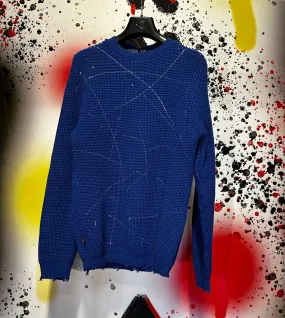 Royal Destroyed Sweater with Splatter Pattern - Shop Now